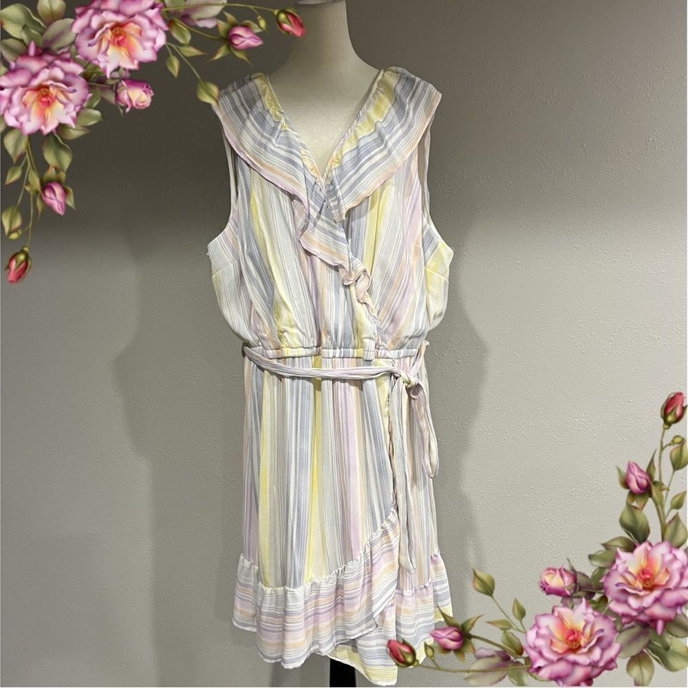 LC‎ Lauren Conrad striped sleeveless fake wrap plus size dress with belt size 3X